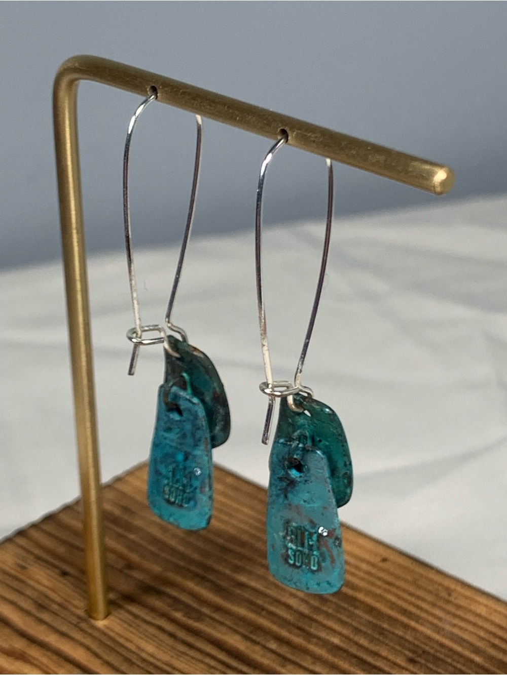 Robert Lee Morris (RLM) SOHO Dangle Earrings-Green Verdigris Patina - Picture 5 of 9